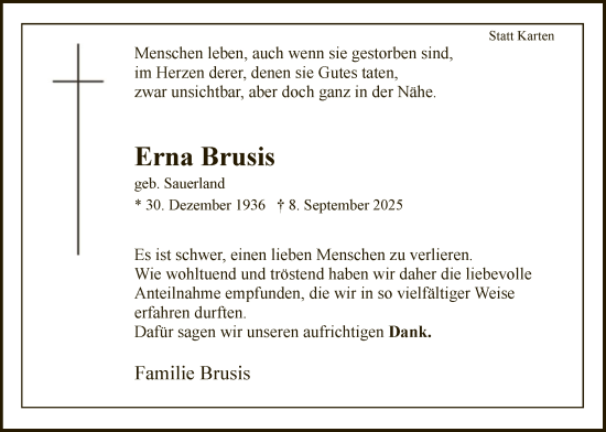 Traueranzeige von Erna Brusis von HASO