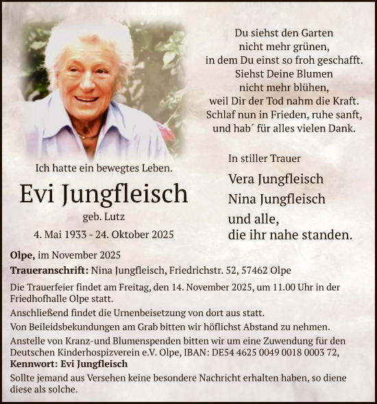 Traueranzeige von Evi Jungfleisch von HASK