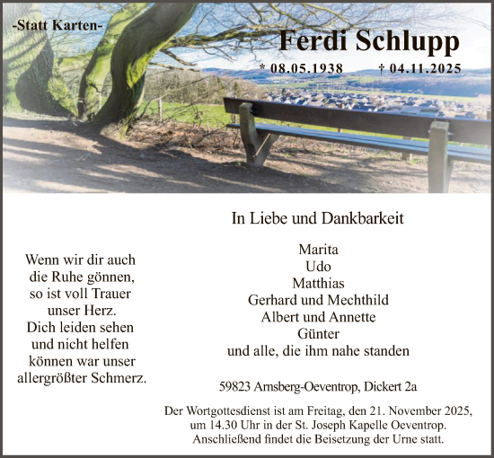 Traueranzeige von Ferdi Schlupp von HASK