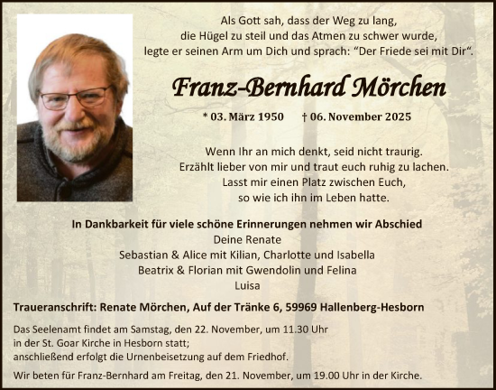 Traueranzeige von Franz-Bernhard Mörchen von HASK