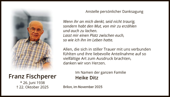 Traueranzeige von Franz Fischperer von HASK