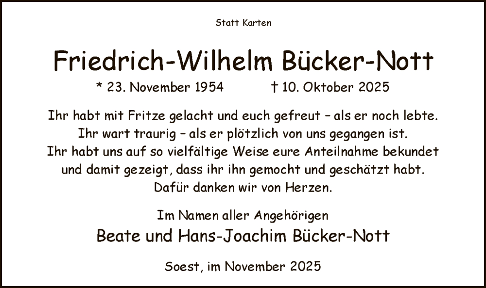  Traueranzeige für Friedrich-Wilhelm Bücker-Nott vom 22.11.2025 aus HASO