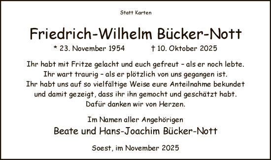Traueranzeige von Friedrich-Wilhelm Bücker-Nott von HASO