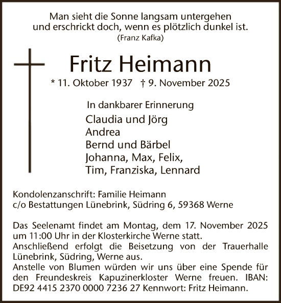 Traueranzeige von Fritz Heimann von HAWA