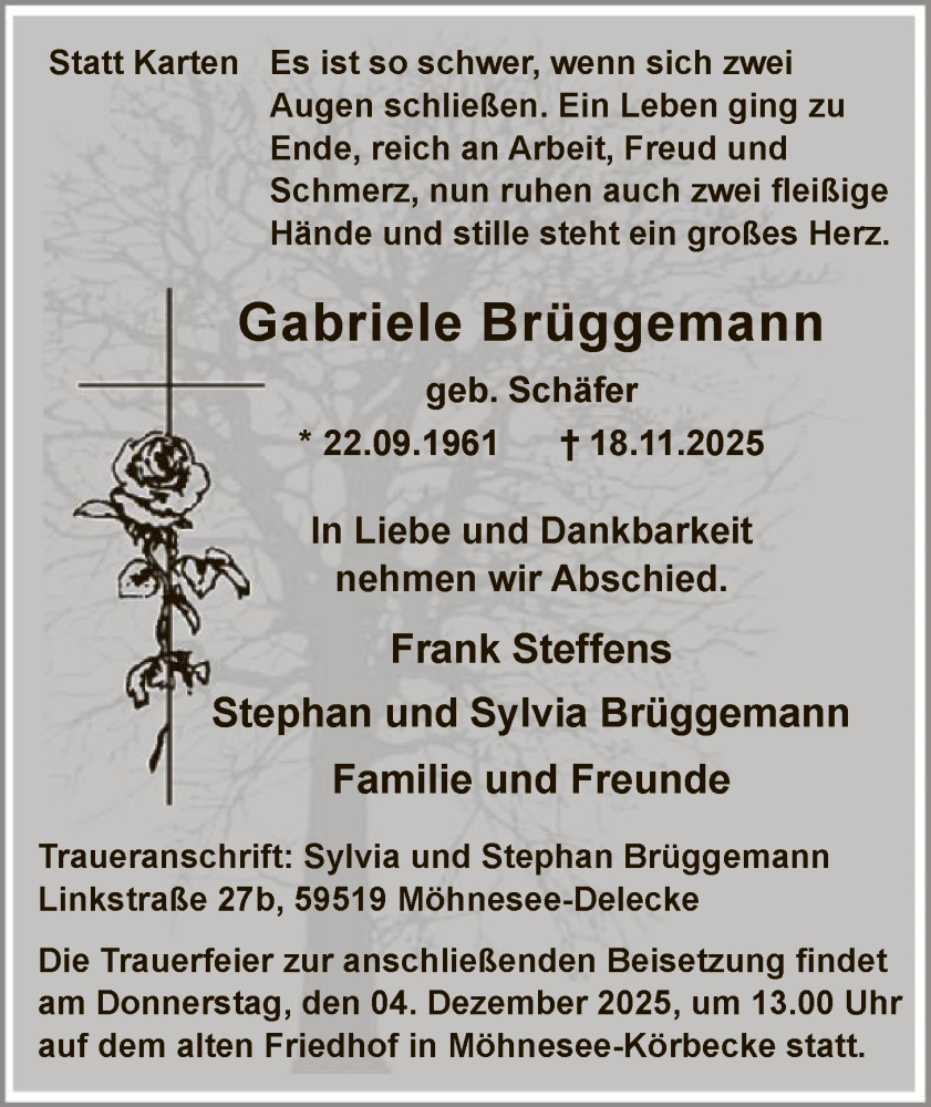  Traueranzeige für Gabriele Brüggemann vom 29.11.2025 aus HASK