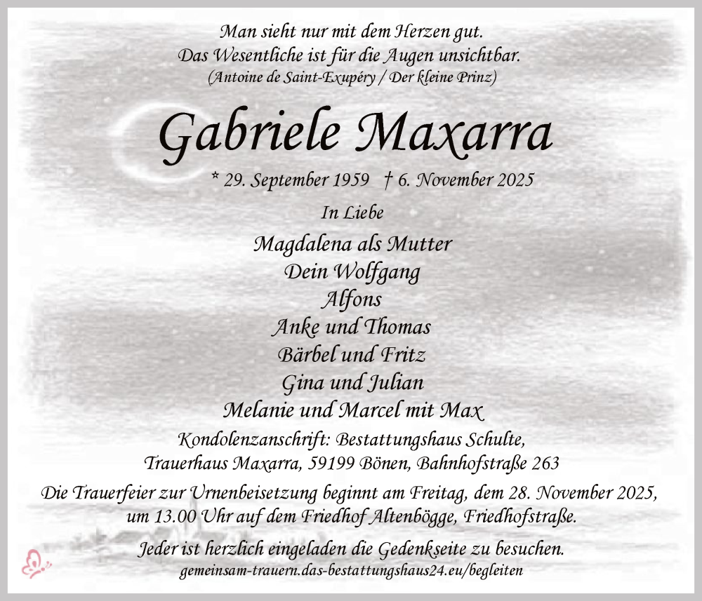  Traueranzeige für Gabriele Maxarra vom 25.11.2025 aus HAWA