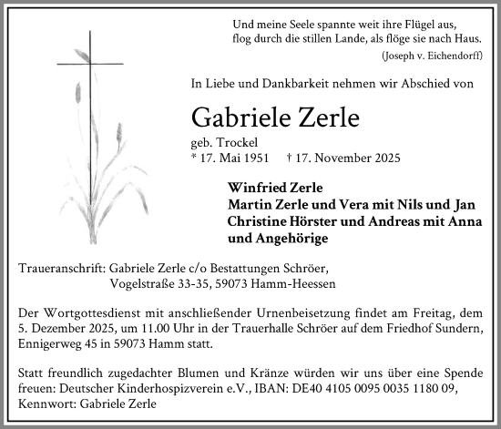 Traueranzeige von Gabriele Zerle von HAWA
