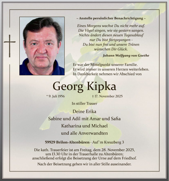 Traueranzeige von Georg Kipka von HASK