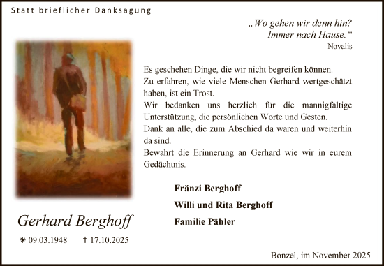 Traueranzeige von Gerhard Berghoff von HASK