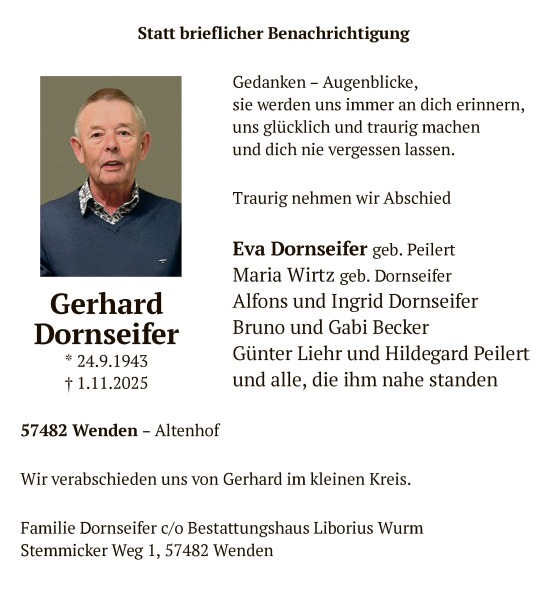 Traueranzeige von Gerhard Dornseifer von HASK