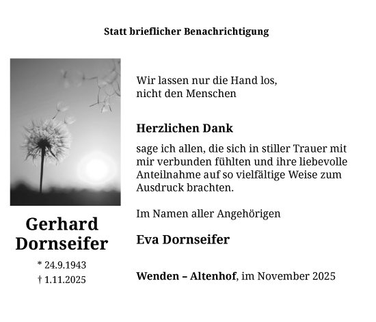 Traueranzeige von Gerhard Dornseifer von HASK