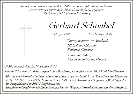 Traueranzeige von Gerhard Schnabel von HALN