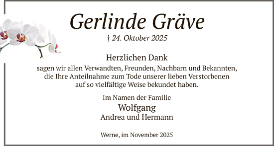 Traueranzeige von Gerlinde Gräve von HAWA