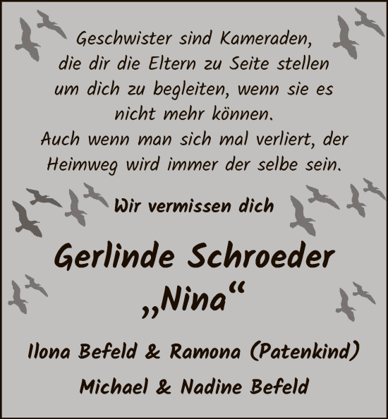Traueranzeige von Gerlinde Schroeder von HASK
