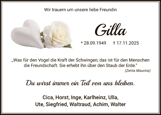 Traueranzeige von Gilla Müller von HASK