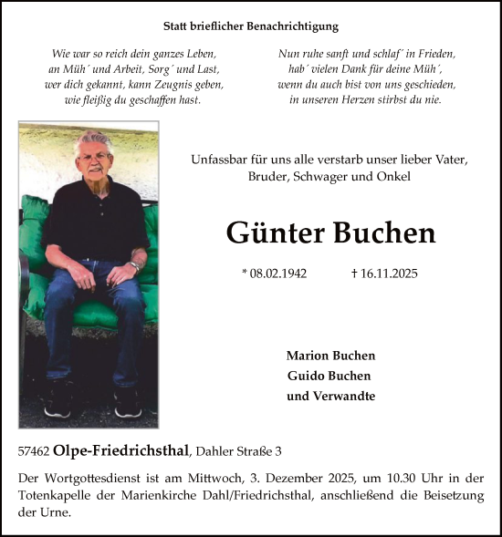 Traueranzeige von Günter Buchen von HASK