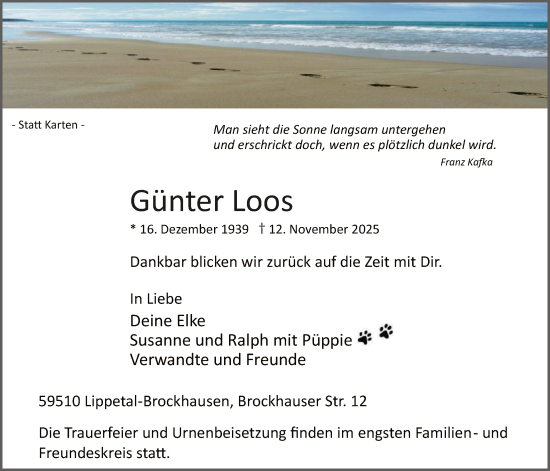 Traueranzeige von Günter Loos von HASO