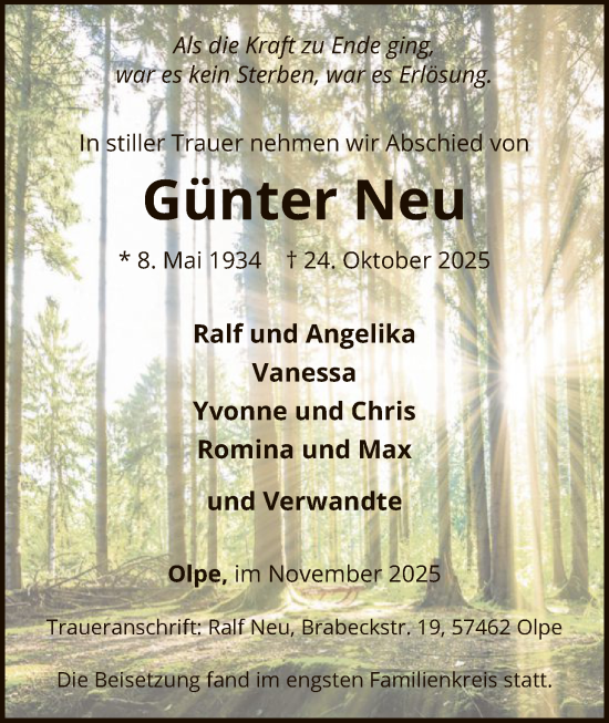 Traueranzeige von Günter Neu von HASK