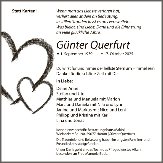 Traueranzeige von Günter Querfurt von HAWA