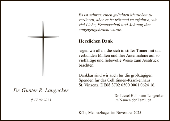 Traueranzeige von Günter R. Langecker von HALN