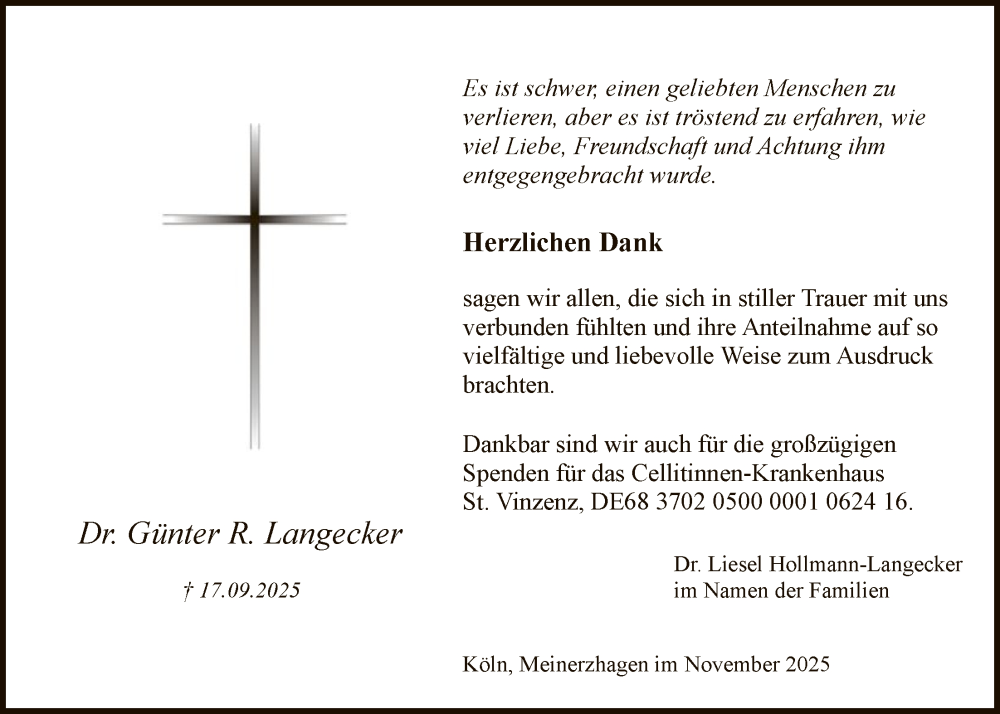  Traueranzeige für Günter R. Langecker vom 22.11.2025 aus HALN