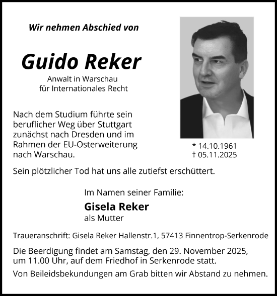 Traueranzeige von Guido Reker von HASK