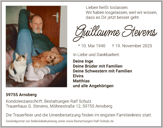 Traueranzeige von Guillaume Stevens von HASK