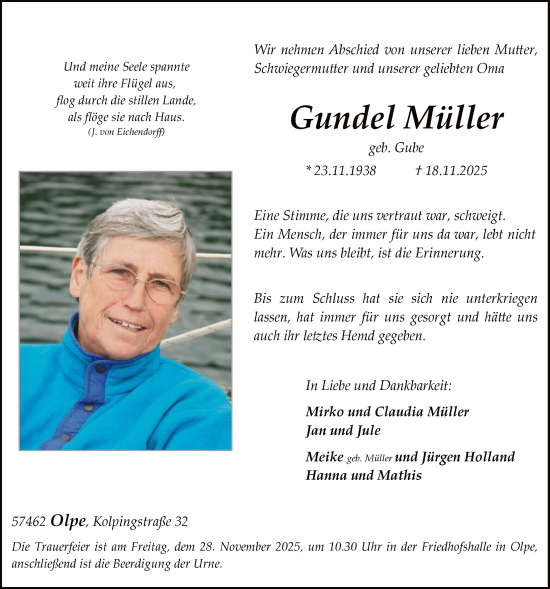 Traueranzeige von Gundel Müller von HASK