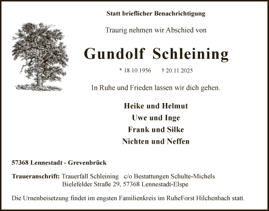 Traueranzeige von Gundolf Schleining von HASK