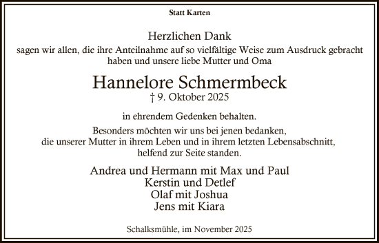 Traueranzeige von Hannelore Schmermbeck von HALN