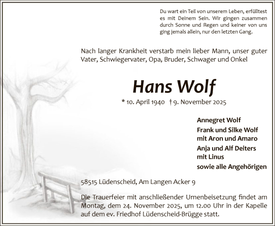 Traueranzeige von Hans Wolf von HALN