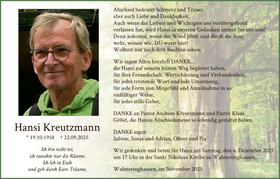Traueranzeige von Hansi Kreutzmann von HASK