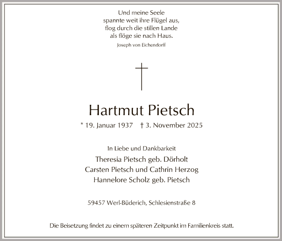 Traueranzeige von Hartmut Pietsch von HASO