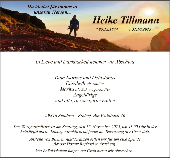 Traueranzeige von Heike Tillmann von HASK