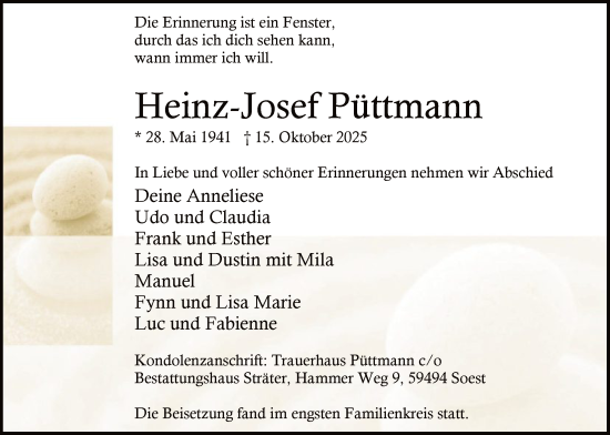 Traueranzeige von Heinz-Josef Püttmann von HASO