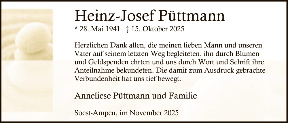  Traueranzeige für Heinz-Josef Püttmann vom 29.11.2025 aus HASO