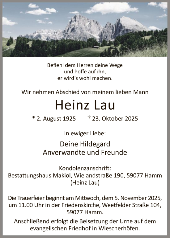 Traueranzeige von Heinz Lau von HAWA