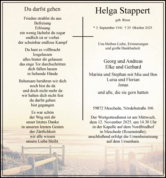 Traueranzeige von Helga Stappert von HASK
