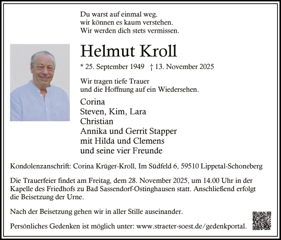 Traueranzeige von Helmut Kroll von HASO
