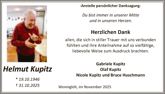 Traueranzeige von Helmut Kupitz von HASK