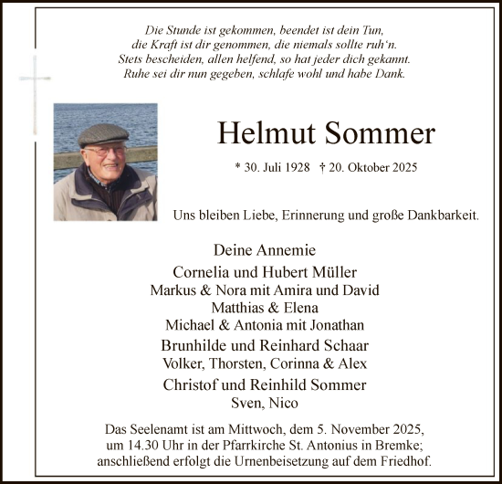 Traueranzeige von Helmut Sommer von HASK