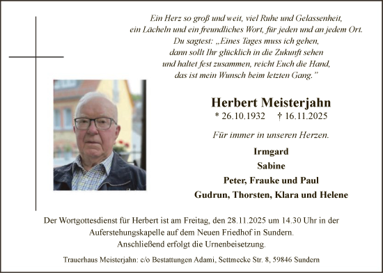 Traueranzeige von Herbert Meisterjahn von HASK