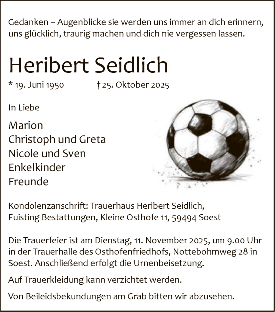 Traueranzeige von Heribert Seidlich von HASO