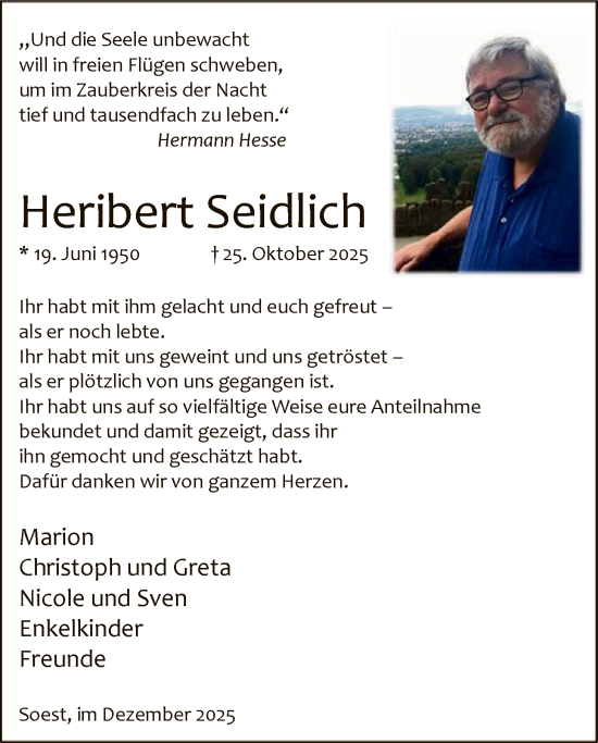 Traueranzeige von Heribert Seidlich von HASO