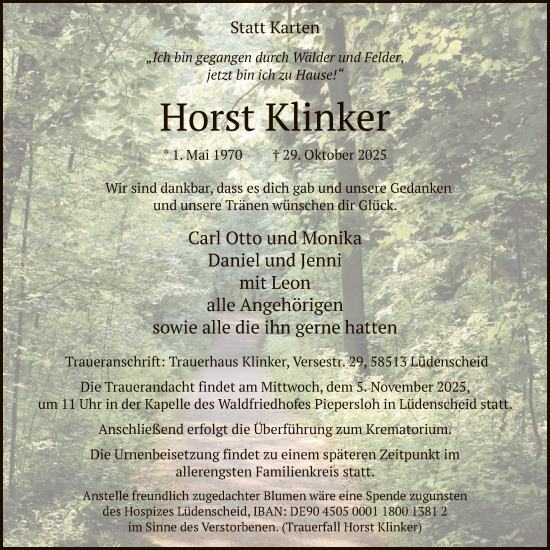 Traueranzeige von Horst Klinker von HALN