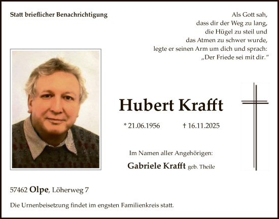 Traueranzeige von Hubert Krafft von HASK
