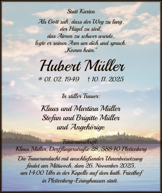 Traueranzeige von Hubert Müller von HALN