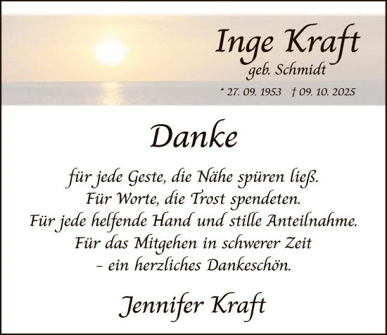 Traueranzeige von Inge Kraft von HASO