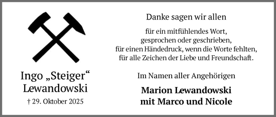 Traueranzeige von Ingo Lewandowski von HAWA