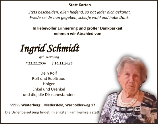 Traueranzeige von Ingrid Schmidt von HASK
